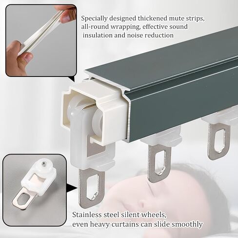 Heavy Duty Soundproof Room Divider Ceiling Track Set - Adjustable Curtain Rods for Living Room & Bedroom, Grey Wall, 1.6m (2 x 80cm) - Perfect Privacy Solution in Saudi Arabia