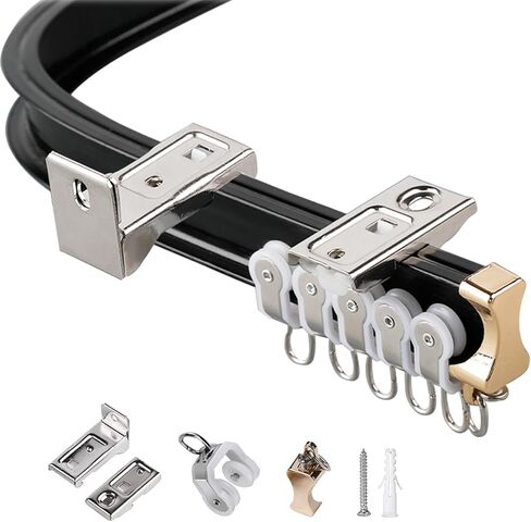 Versatile 11ft Black Aluminum Curtain Track System for Bay Windows - Flexible Drapery Rod, Ceiling & Wall Mount, Straight or Curved, Ideal for Room Dividers (1.0M to 6.6M) in Saudi Arabia