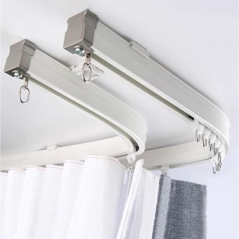 Flexible Curved Bay Window Double Curtain Track System - 24ft (731cm) Ceiling/Wall Mount Rod Set with Brackets for Smooth Drapery Installation in Saudi Arabia