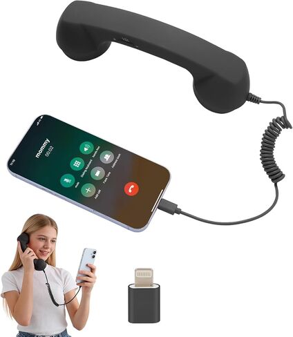 سماعة هاتف ريترو، 2026 سماعة هاتف جديدة من النوع C، قابس سلكي عتيق في جهاز استقبال الهاتف الخلوي المحمول مع ميكروفون، مناسب لمؤتمرات الفيديو المحمولة الخلوية، والمكالمات، والاجتماعات (أسود) in Kuwait