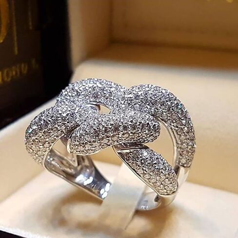 Luxury Ring with Twists Design Inlaid with Shiny Tiny Cubic Zirconia Engagement Party Jewelry in Saudi Arabia