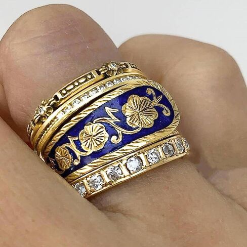 Flower Wide Band Ring with CZ for Women Enamel Jewelry for Anniversary in Saudi Arabia