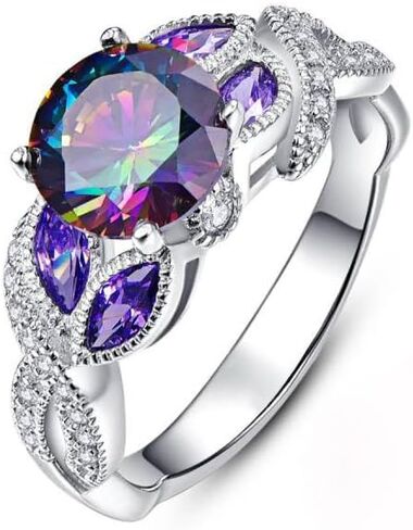 1pc Elegant Iridescent Gemstone Ring for Women Ideal for Parties and Dates Versatile Trendy Birthday Gifts in Saudi Arabia