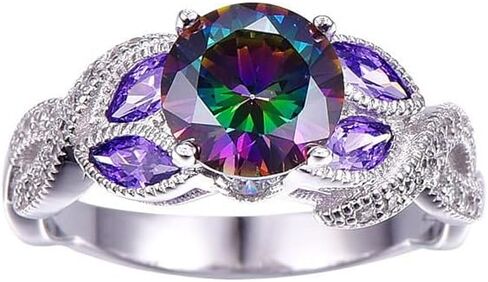 1pc Elegant Iridescent Gemstone Ring for Women Ideal for Parties and Dates Versatile Trendy Birthday Gifts in Saudi Arabia