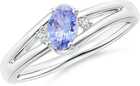 Angara Natural Tanzanite Ring for Women | Prong-Set Tanzanite and Diamond Split Shank Ring in 14K Solid Gold/Silver/Platinum | December Birthday, Anniversary, Gemstone Jewellery Gift in Saudi Arabia