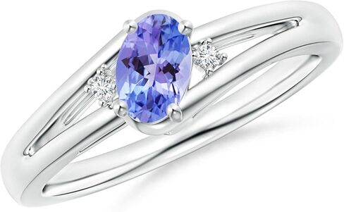 Angara Natural Tanzanite Ring for Women | Prong-Set Tanzanite and Diamond Split Shank Ring in 14K Solid Gold/Silver/Platinum | December Birthday, Anniversary, Gemstone Jewellery Gift in Saudi Arabia