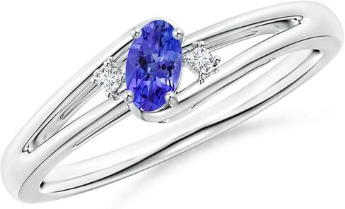 Angara Natural Tanzanite Ring for Women | Prong-Set Tanzanite and Diamond Split Shank Ring in 14K Solid Gold/Silver/Platinum | December Birthday, Anniversary, Gemstone Jewellery Gift in Saudi Arabia
