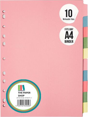 [5 Pack] Binder Dividers with Tabs A4 10 Part | DIviders for 3 Ring Binder | Perfect for Organizing Pages in 3 Ring Binder Dividers with tabs, Each Set Includes Tab Dividers - The Paper Shop in Kuwait