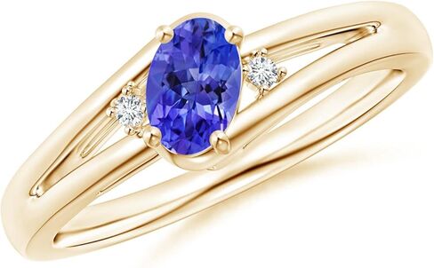 Angara Natural Tanzanite Ring for Women | Prong-Set Tanzanite and Diamond Split Shank Ring in 14K Solid Gold/Silver/Platinum | December Birthday, Anniversary, Gemstone Jewellery Gift in Saudi Arabia