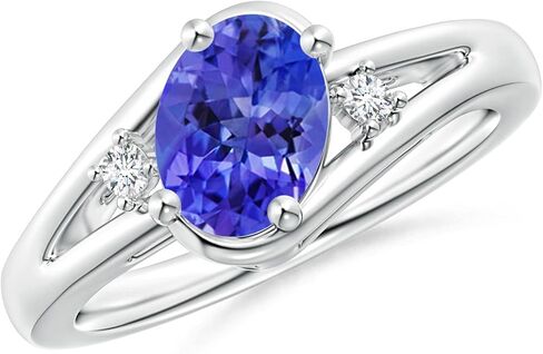 Angara Natural Tanzanite Ring for Women | Prong-Set Tanzanite and Diamond Split Shank Ring in 14K Solid Gold/Silver/Platinum | December Birthday, Anniversary, Gemstone Jewellery Gift in Saudi Arabia