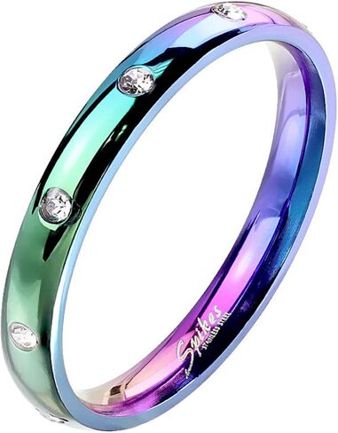 Fantasy Forge Jewelry Rainbow Eternity Anniversary Ring Womens Stainless Steel Cubic Zirconia Wedding Band Size 5-10 in Saudi Arabia