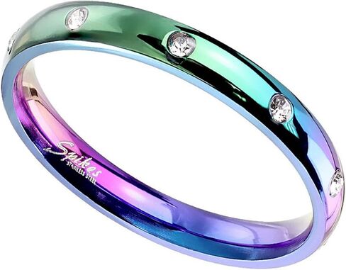 Fantasy Forge Jewelry Rainbow Eternity Anniversary Ring Womens Stainless Steel Cubic Zirconia Wedding Band Size 5-10 in Saudi Arabia