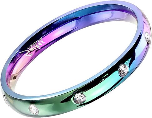 Fantasy Forge Jewelry Rainbow Eternity Anniversary Ring Womens Stainless Steel Cubic Zirconia Wedding Band Size 5-10 in Saudi Arabia