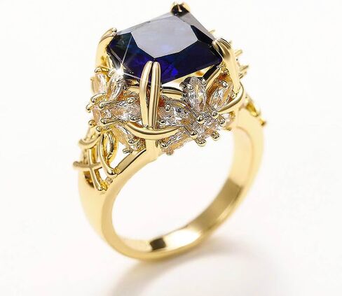 Dainty Blue Cubic Zirconia Ring for Women Delicate Flower Design Jewelry in Saudi Arabia