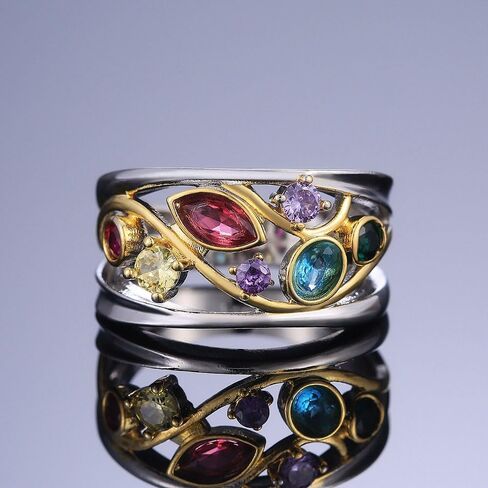 White Gold Plated Multicolor Cubic Zirconia Fashion Hollow Design Statement Ring Personalized Accessory Ideal for Women's Daily Casual Wear Party Holiday Anniversary Love Jewelry Gift in Saudi Arabia