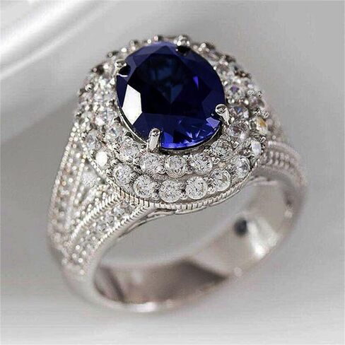 Gorgeous Oval Blue Zirconia Rings for Women Luxury Silver Color Finger Accessories for Anniversary Party in Saudi Arabia