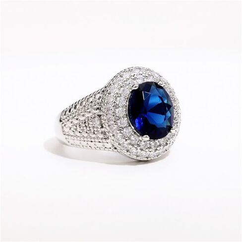 Gorgeous Oval Blue Zirconia Rings for Women Luxury Silver Color Finger Accessories for Anniversary Party in Saudi Arabia