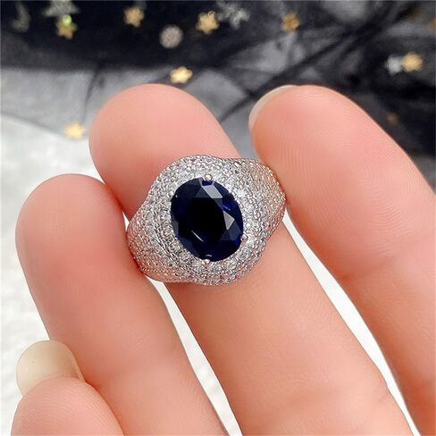 Gorgeous Oval Blue Zirconia Rings for Women Luxury Silver Color Finger Accessories for Anniversary Party in Saudi Arabia
