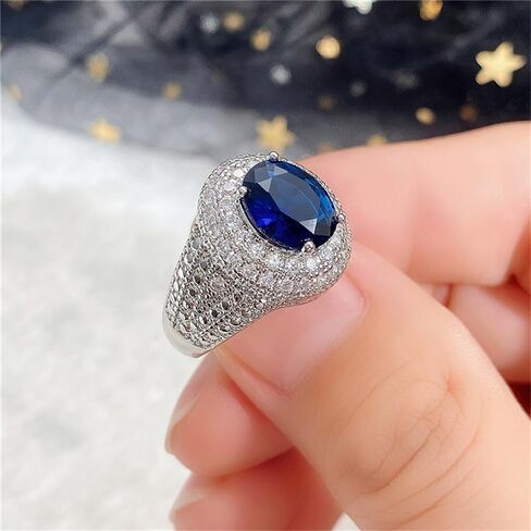 Gorgeous Oval Blue Zirconia Rings for Women Luxury Silver Color Finger Accessories for Anniversary Party in Saudi Arabia