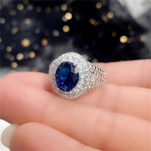 Gorgeous Oval Blue Zirconia Rings for Women Luxury Silver Color Finger Accessories for Anniversary Party in Saudi Arabia