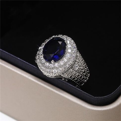 Gorgeous Oval Blue Zirconia Rings for Women Luxury Silver Color Finger Accessories for Anniversary Party in Saudi Arabia