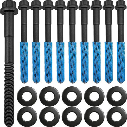 مجموعة مسامير رأس أسطوانة المحرك HBK957 (10 مسامير و10 غسالات) متوافقة مع محركات Toyota Tacoma و4Runner وT100 2.4L و2.7L البديلة ES72182 in Kuwait