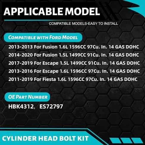 مجموعة مسامير الرأس YVZ متوافقة مع Ford Fusion 1.5L/1.6L 2013-2020 丨Escape 1.5L/1.6L 2013-2019 丨Fiesta 1.6L 2011-2019 10 قطع مجموعة مسامير رأس TTY HBK4312 ES72797 in Kuwait