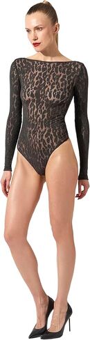 Wolford Leo String Body For Women Long Sleeve Bodysuit With Animal Motif Sheer Panels Circular Knit And Round Neckline in Saudi Arabia