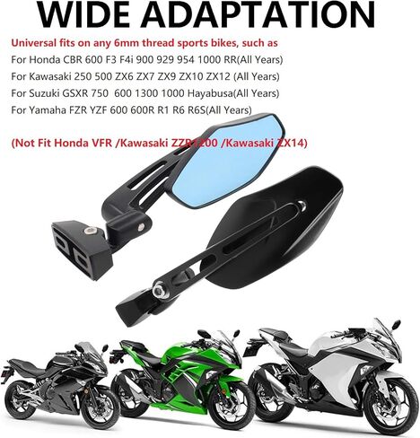 Racing Motorcycle Rearview Mirrors Triple Adjustment Blue Class Side Mirror for Yamaha YZF R1 R6 600 /for Kawasaki 250 500 ZX6 ZX10R /Suzuki GSXR GSXR 600 750 1000 /for Honda CBR 600 929 954 1000 in Saudi Arabia