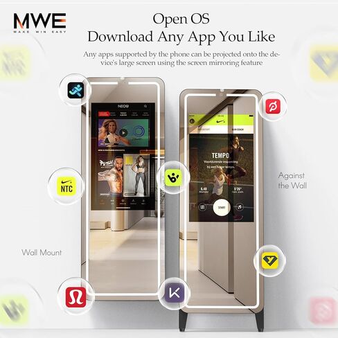 مرآة الصالة الرياضية الذكية للتمرين المنزلي | شاشة لمس عالية الدقة مقاس 32 بوصة بنظام تشغيل Android | سطح عاكس مقاس 63 بوصة | لا توجد رسوم لكبار الشخصيات تدعم تطبيقات مختلفة، والتحكم الصوتي، وشريط إضاءة LED لمزامنة الموسيقى، لصالة الألعاب الرياضية المنزلي in Kuwait