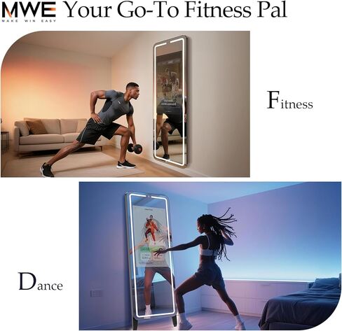 مرآة الصالة الرياضية الذكية للتمرين المنزلي | شاشة لمس عالية الدقة مقاس 32 بوصة بنظام تشغيل Android | سطح عاكس مقاس 63 بوصة | لا توجد رسوم لكبار الشخصيات تدعم تطبيقات مختلفة، والتحكم الصوتي، وشريط إضاءة LED لمزامنة الموسيقى، لصالة الألعاب الرياضية المنزلي in Kuwait