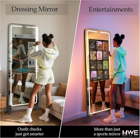 مرآة الصالة الرياضية الذكية للتمرين المنزلي | شاشة لمس عالية الدقة مقاس 32 بوصة بنظام تشغيل Android | سطح عاكس مقاس 63 بوصة | لا توجد رسوم لكبار الشخصيات تدعم تطبيقات مختلفة، والتحكم الصوتي، وشريط إضاءة LED لمزامنة الموسيقى، لصالة الألعاب الرياضية المنزلي in Kuwait