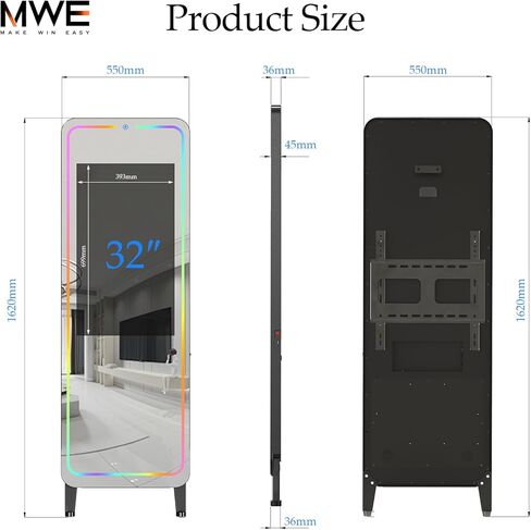 مرآة الصالة الرياضية الذكية للتمرين المنزلي | شاشة لمس عالية الدقة مقاس 32 بوصة بنظام تشغيل Android | سطح عاكس مقاس 63 بوصة | لا توجد رسوم لكبار الشخصيات تدعم تطبيقات مختلفة، والتحكم الصوتي، وشريط إضاءة LED لمزامنة الموسيقى، لصالة الألعاب الرياضية المنزلي in Kuwait