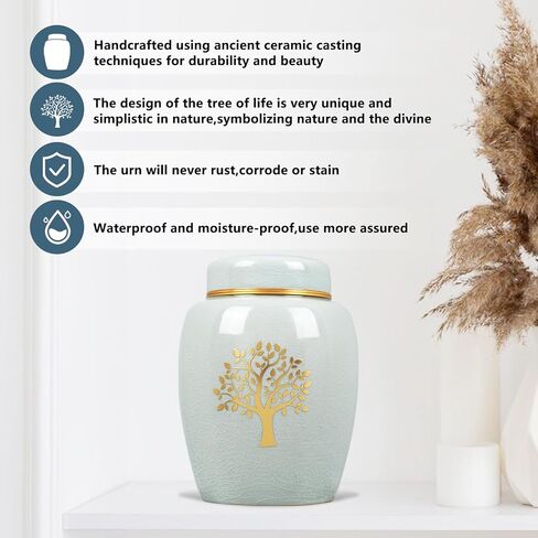 Medium Urns for Human Ashes Adult Male or Famale,Urn for Ashes for Women,Ceramic Tree of Life Keepsake urn,Babies & Pets urn,Holds Up to 45LBS(45Cubic inch)(Velvet Bag Included) in Saudi Arabia