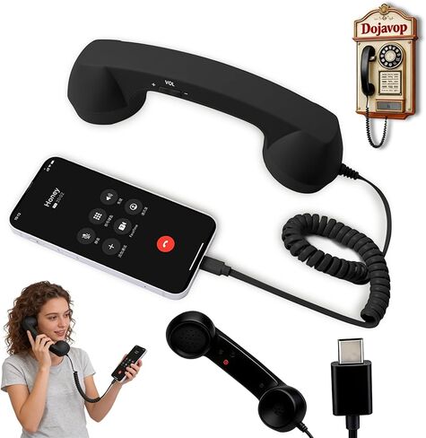 سماعة هاتف ريترو ديكور منزلي جمالية لهاتف iPhone الثابت، هاتف دوار للمنزل، سماعة هاتف سلكية للهواتف المحمولة، تتصل بمستقبل الهاتف القديم بالمنزل (أسود) in Kuwait