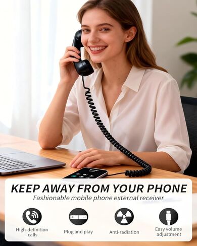 سماعة هاتف ريترو ديكور منزلي جمالية لهاتف iPhone الثابت، هاتف دوار للمنزل، سماعة هاتف سلكية للهواتف المحمولة، تتصل بمستقبل الهاتف القديم بالمنزل (أسود) in Kuwait