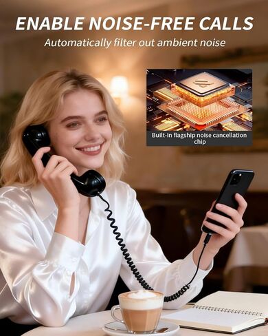سماعة هاتف ريترو ديكور منزلي جمالية لهاتف iPhone الثابت، هاتف دوار للمنزل، سماعة هاتف سلكية للهواتف المحمولة، تتصل بمستقبل الهاتف القديم بالمنزل (أسود) in Kuwait