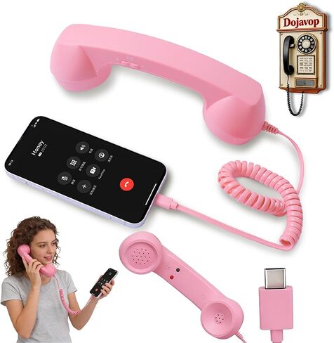 سماعة هاتف ريترو ديكور منزلي جمالية لهاتف iPhone الثابت، هاتف دوار للمنزل، سماعة هاتف سلكية للهواتف المحمولة، تتصل بمستقبل الهاتف القديم بالمنزل (أسود) in Kuwait