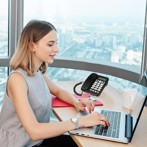 هاتف مكتب سلكي مزود بمعرف المتصل ومثبت على الحائط للاستخدام المنزلي والفندقي، هاتف أرضي لسطح المكتب مع وظائف كتم الصوت وإعادة الاتصال in Saudi Arabia