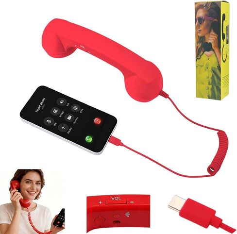 Retro Phone Handset, 2026 New Retro Phone Handset, Type-C Retro Telephone Wired Handsets Style Landline Handle Receiver for Cell Mobile Video Conferences, Calls, Meetings (red,Type-C) in Saudi Arabia