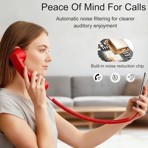 Retro Phone Handset, 2026 New Retro Phone Handset, Type-C Retro Telephone Wired Handsets Style Landline Handle Receiver for Cell Mobile Video Conferences, Calls, Meetings (red,Type-C) in Saudi Arabia
