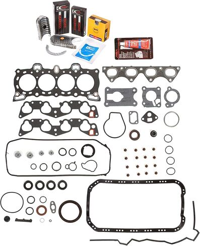 طقم إعادة تدوير محرك Evergreen FSBRR4026 متوافق مع 88-91 Honda CRX Civic 1.6 SOHC D16A6 مجموعة حشية كاملة، محامل قضيب رئيسية ذات حجم قياسي، حلقات مكبس ذات حجم قياسي in Kuwait