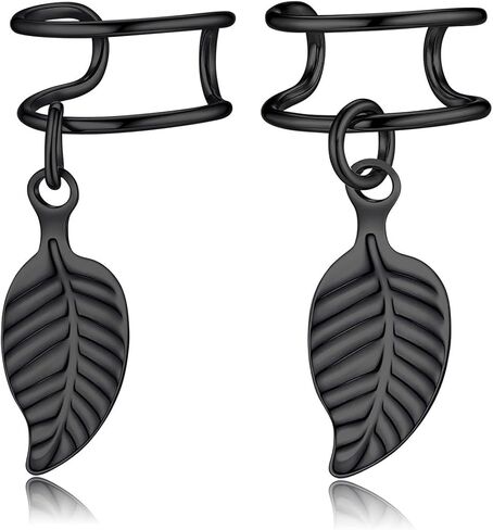 PiercingJ 1 Pair Leaf Ear Cuff No Piercing for Women Gold Black Silver Cartilage Fake Huggie Hoop Earrings Adjustable Ear Clips in Saudi Arabia