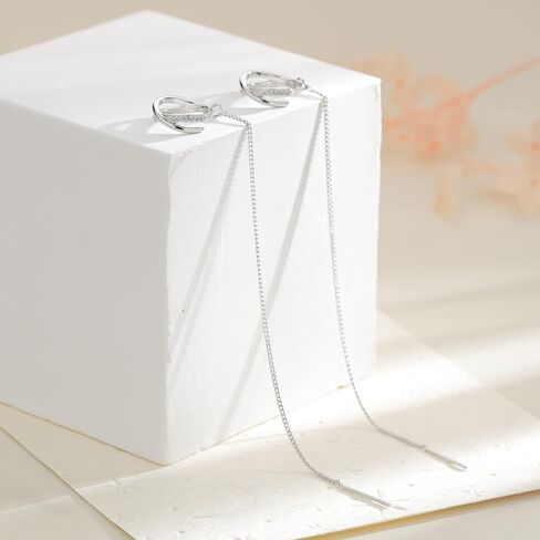 925 Sterling Silver Long Chain Cuff Tassel Earrings Minimalist Statement Fake Earrings for Women No Piercing Cuff Wrap Tassel Clip On Ear Trendy CZ Huggie Cross Hoop Stack Earring in Saudi Arabia