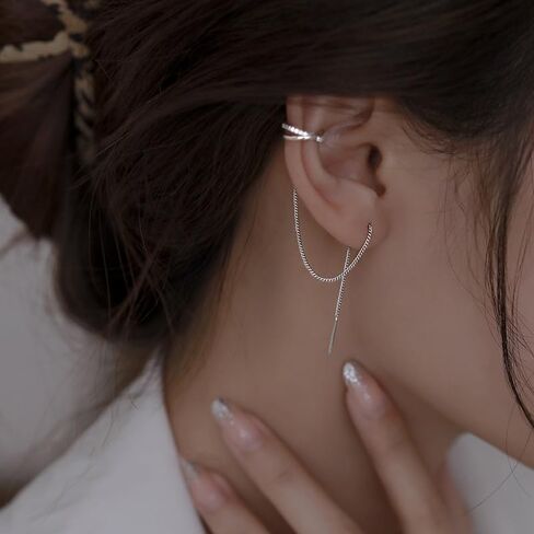 925 Sterling Silver Long Chain Cuff Tassel Earrings Minimalist Statement Fake Earrings for Women No Piercing Cuff Wrap Tassel Clip On Ear Trendy CZ Huggie Cross Hoop Stack Earring in Saudi Arabia