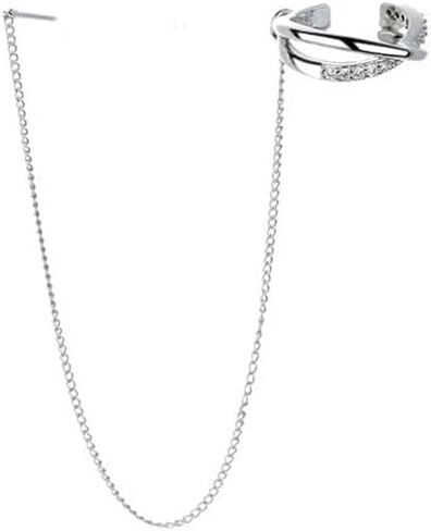 925 Sterling Silver Long Chain Cuff Tassel Earrings Minimalist Statement Fake Earrings for Women No Piercing Cuff Wrap Tassel Clip On Ear Trendy CZ Huggie Cross Hoop Stack Earring in Saudi Arabia