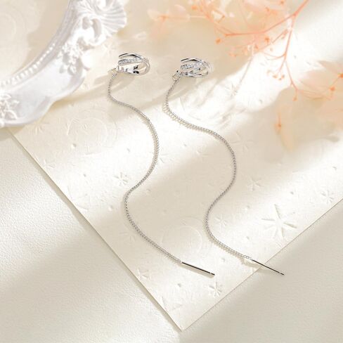 925 Sterling Silver Long Chain Cuff Tassel Earrings Minimalist Statement Fake Earrings for Women No Piercing Cuff Wrap Tassel Clip On Ear Trendy CZ Huggie Cross Hoop Stack Earring in Saudi Arabia