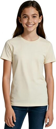 تي شيرتات بناتي بأكمام قصيرة للأطفال، قمصان صيفية قطنية بياقة دائرية، تي شيرتات أساسية للأطفال من عمر 3 إلى 14 عامًا in Kuwait