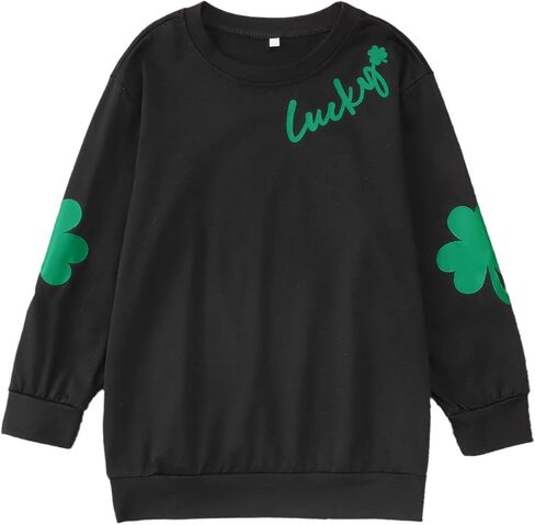Girls St Patrick's Day Shirt Kids Lucky Letter Crewneck Pullover Tops Armpatch Shamrock Irish Long Sleeve Clothes in Saudi Arabia