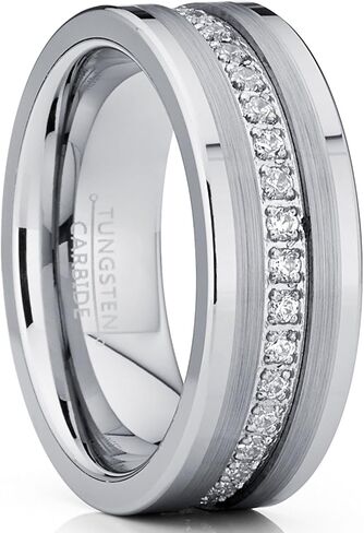 Metal Masters Co. Tungsten Carbide Wedding Band Eternity Ring, Cubic Zirconia Inlay Comfort Fit 8mm in Saudi Arabia
